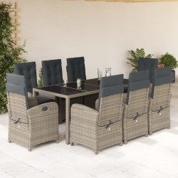 Ensemble de salle à manger pour jardin 9 pcs Gris polyrotin 493979493979