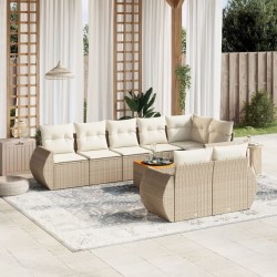 Salon de jardin avec coussins 8 pcs noir résine tressée acacia 493991493991