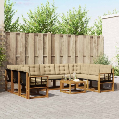 Salon de jardin avec coussins 9 pcs beige résine tressée 494676494676