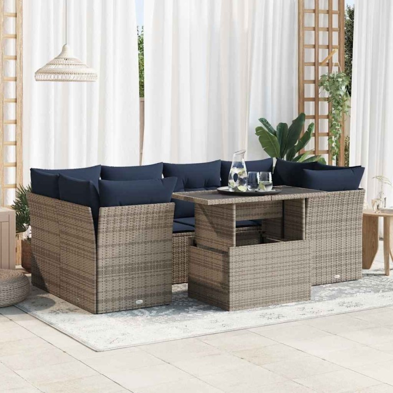 Salon de jardin 6 pcs avec coussins noir résine tressée 494985494985