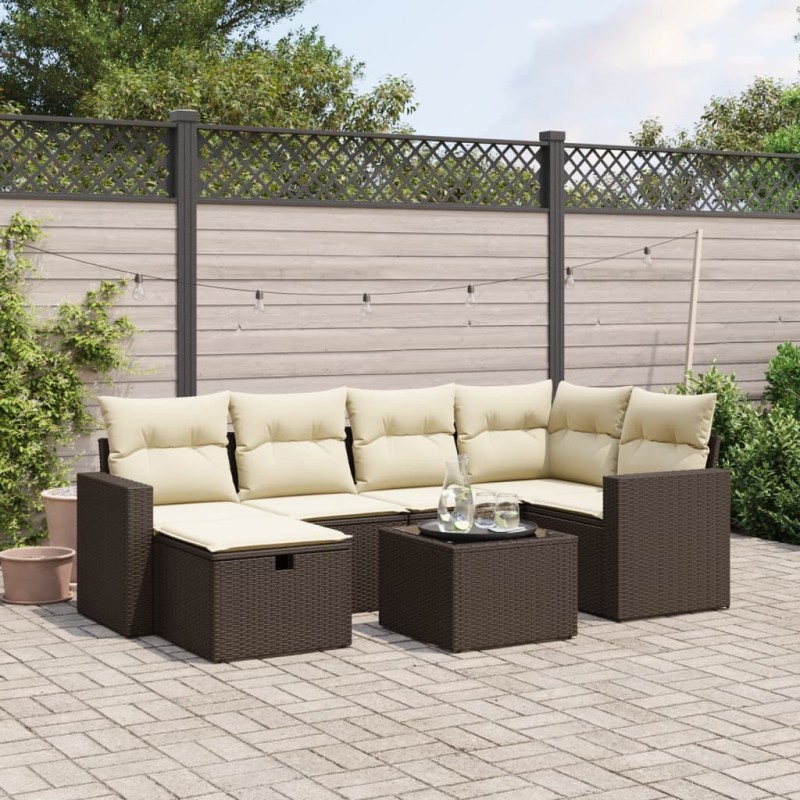 Salon de jardin 7 pcs avec coussins crème bois de pin massif 494992494992