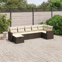 Salon de jardin 7 pcs avec coussins crème bois de pin massif 494993494993