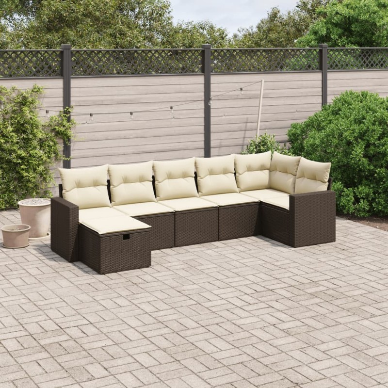 Salon de jardin 7 pcs avec coussins crème bois de pin massif 494993494993