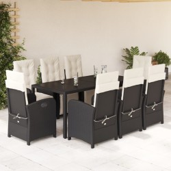 Salon de jardin 11 pcs avec coussins noir résine tressée 494995494995