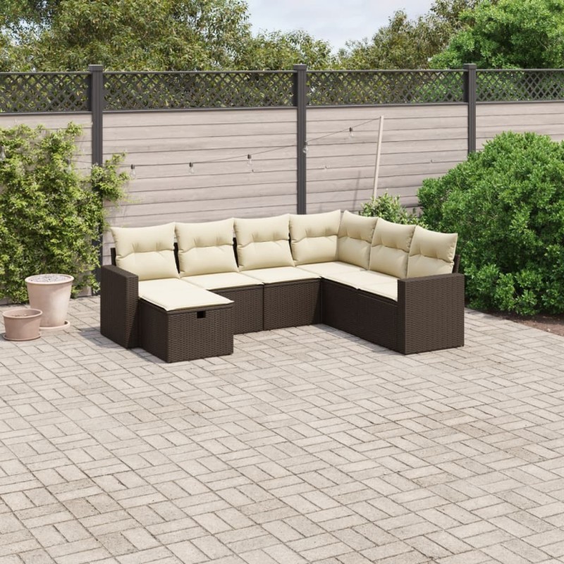 Salon de jardin 7 pcs avec coussins Résine tressée Noir 495009495009