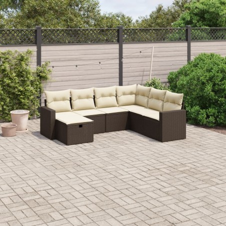 Salon de jardin 7 pcs avec coussins Résine tressée Noir 495009495009