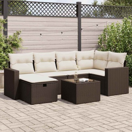 Salon de jardin 9 pcs avec coussins crème bois de pin massif 495010495010