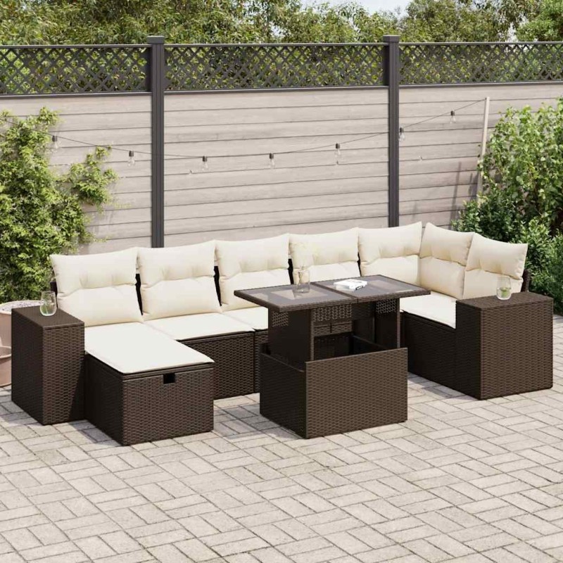 Salon de jardin 9 pcs avec coussins noir résine tressée 495015495015