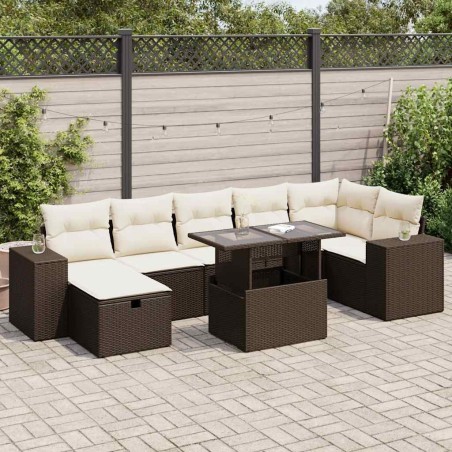 Salon de jardin 9 pcs avec coussins noir résine tressée 495015495015