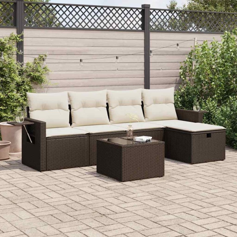 Salon de jardin 10 pcs avec coussins marron résine tressée 495022495022