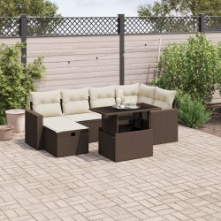 Salon de jardin 9 pcs avec coussins blanc crème bambou 495030495030
