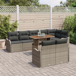 Salon de jardin 5 pcs avec coussins gris résine tressée 495347495347