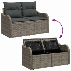 Salon de jardin 5 pcs avec coussins gris résine tressée 495347495347