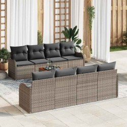Salon de jardin 6 pcs avec coussins gris bois massif 495354495354