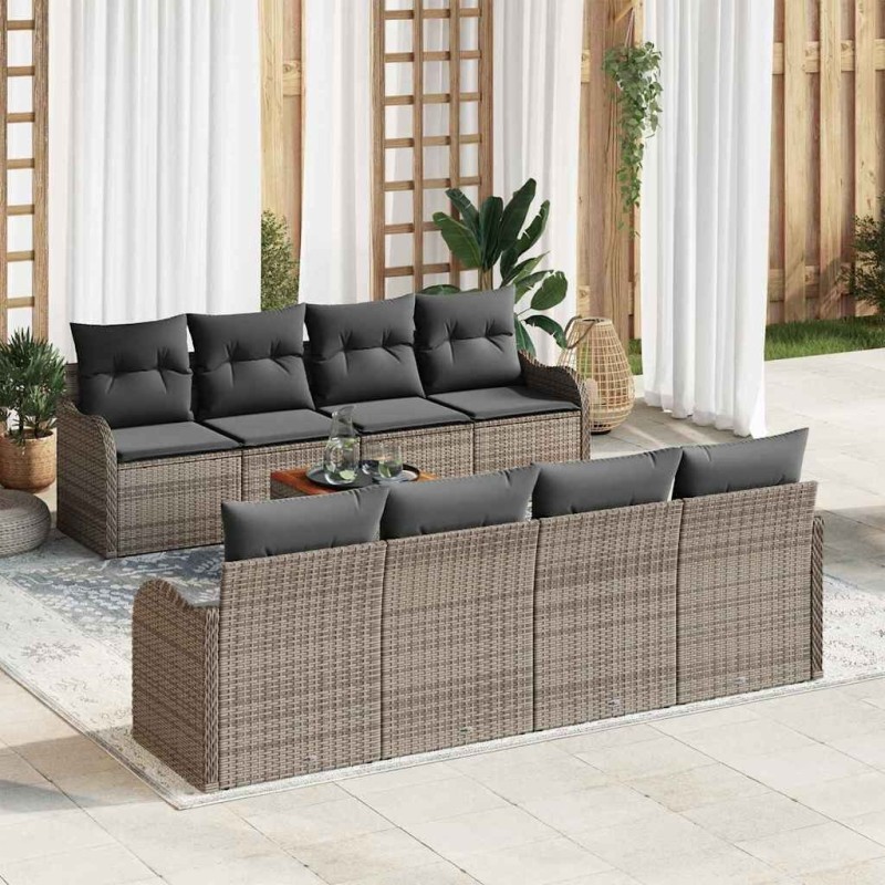 Salon de jardin 6 pcs avec coussins gris bois massif 495354495354