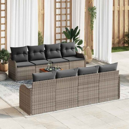 Salon de jardin 6 pcs avec coussins gris bois massif 495354495354