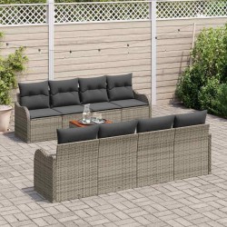 Salon de jardin 6 pcs avec coussins gris bois massif 495354495354
