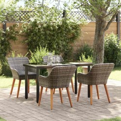 Salon de jardin 6 pcs avec coussins noir résine tressée acacia 495362495362
