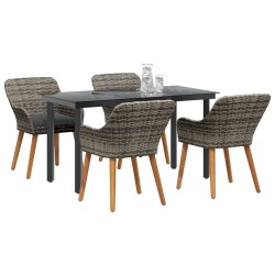Salon de jardin 6 pcs avec coussins noir résine tressée acacia 495362495362