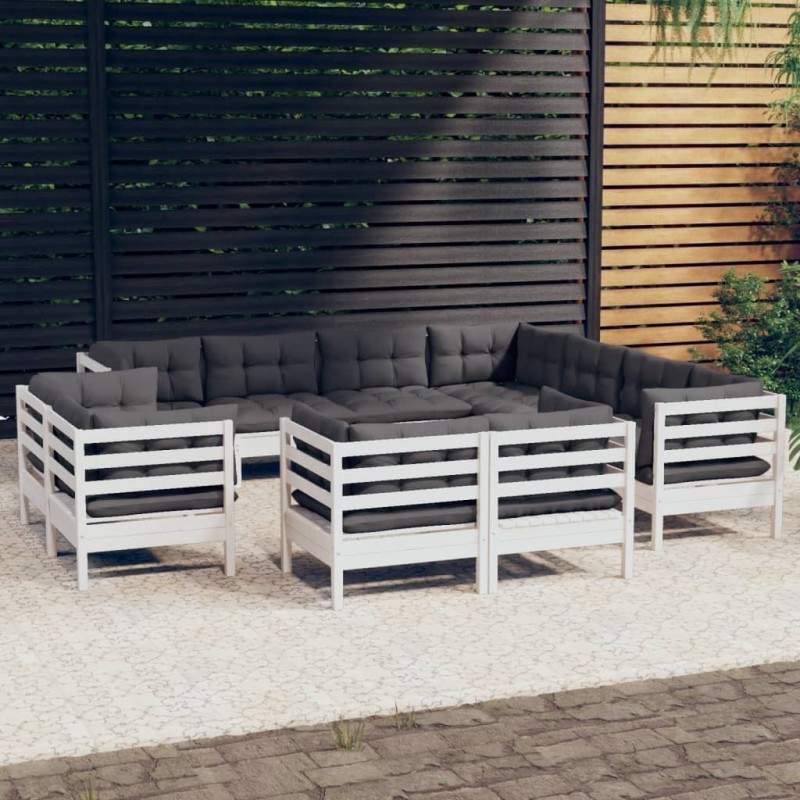 Salon de jardin 7 pcs avec coussins gris bois massif 495386495386