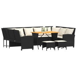 Salon de jardin 8 pcs avec coussins noir résine tressée 495396495396