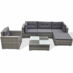 Salon de jardin avec coussins 7 pcs gris résine tressée 495407495407