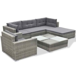 Salon de jardin avec coussins 7 pcs gris résine tressée 495407495407