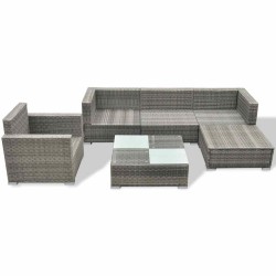 Salon de jardin avec coussins 7 pcs gris résine tressée 495407495407