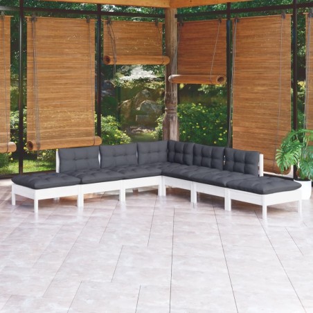 Salon de jardin avec coussins 7 pcs gris résine tressée 495429495429