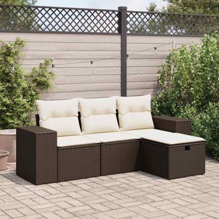 Salon de jardin 10 pcs avec coussins noir résine tressée 495584495584