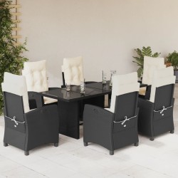 Salon de jardin 7 pcs avec coussins noir résine tressée 495592495592