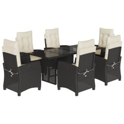Salon de jardin 7 pcs avec coussins noir résine tressée 495592495592
