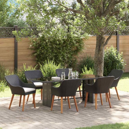 Salon de jardin 9 pcs avec coussins noir résine tressée 495596495596