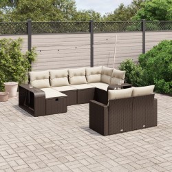 Salon de jardin 9 pcs avec coussins noir résine tressée 495600495600