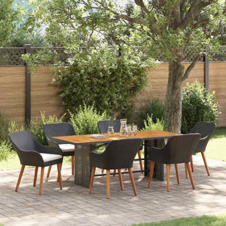 Salon de jardin 9 pcs avec coussins noir résine tressée 495601495601