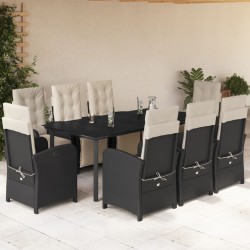 Salon de jardin 11 pcs avec coussins noir résine tressée 495610495610