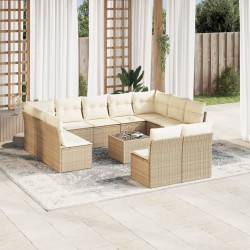 Salon de jardin 7 pcs avec coussins noir résine tressée 495612495612