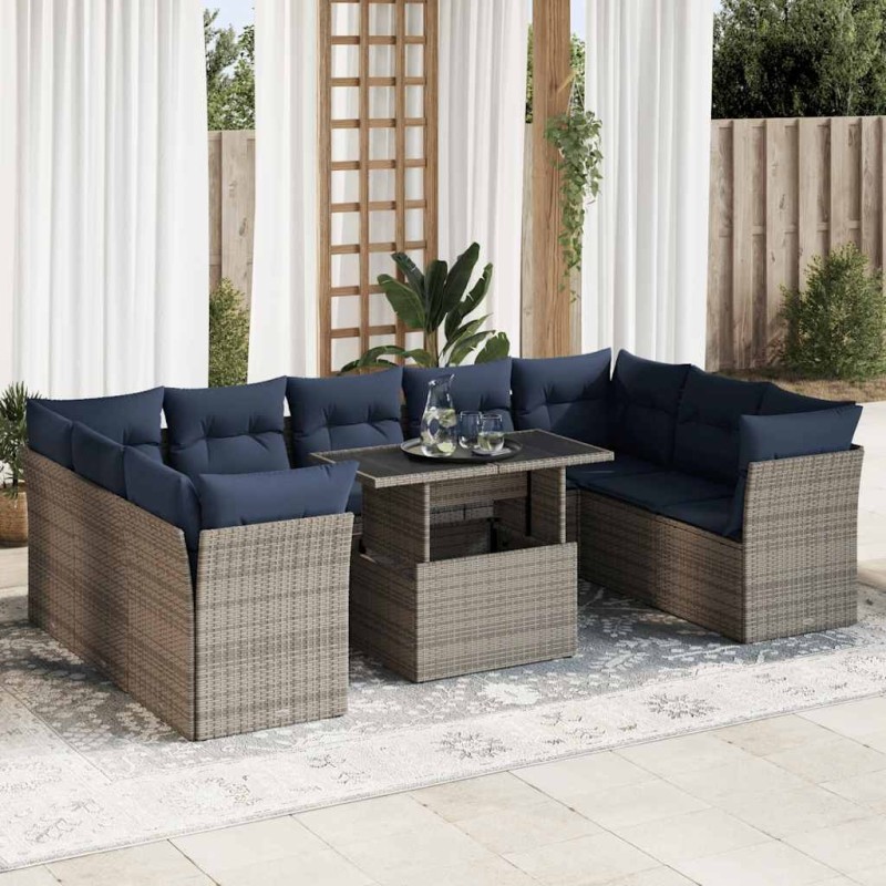 Salon de jardin 7 pcs avec coussins noir résine tressée 495613495613