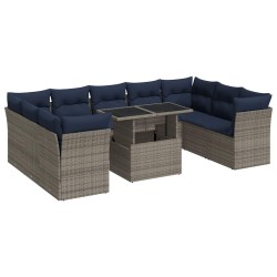 Salon de jardin 7 pcs avec coussins noir résine tressée 495613495613