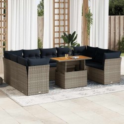 Salon de jardin 7 pcs avec coussins noir résine tressée 495614495614