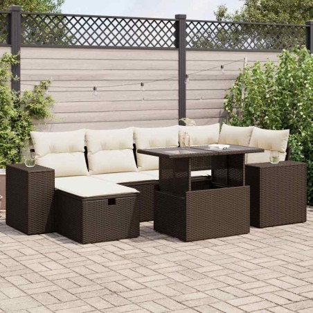 Salon de jardin 7 pcs avec coussins noir résine tressée 495622495622