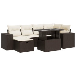 Salon de jardin 7 pcs avec coussins noir résine tressée 495622495622