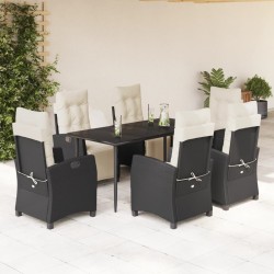 Salon de jardin 8 pcs avec coussins noir résine tressée 495636495636