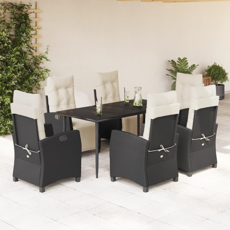 Salon de jardin 8 pcs avec coussins noir résine tressée 495636495636