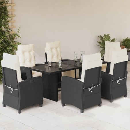 Salon de jardin 8 pcs avec coussins noir résine tressée 495637495637
