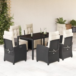 Salon de jardin 7 pcs avec coussins noir résine tressée 495638495638