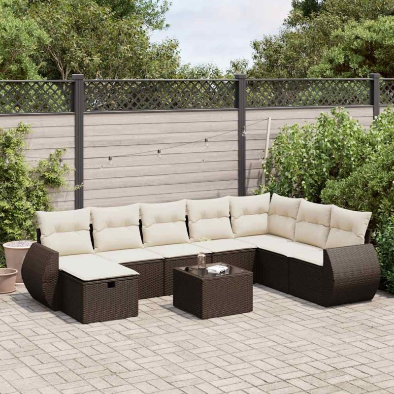 Salon de jardin avec coussins 7 pcs marron résine tressée 495649495649
