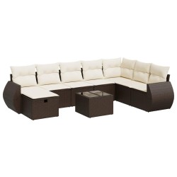 Salon de jardin avec coussins 7 pcs marron résine tressée 495649495649