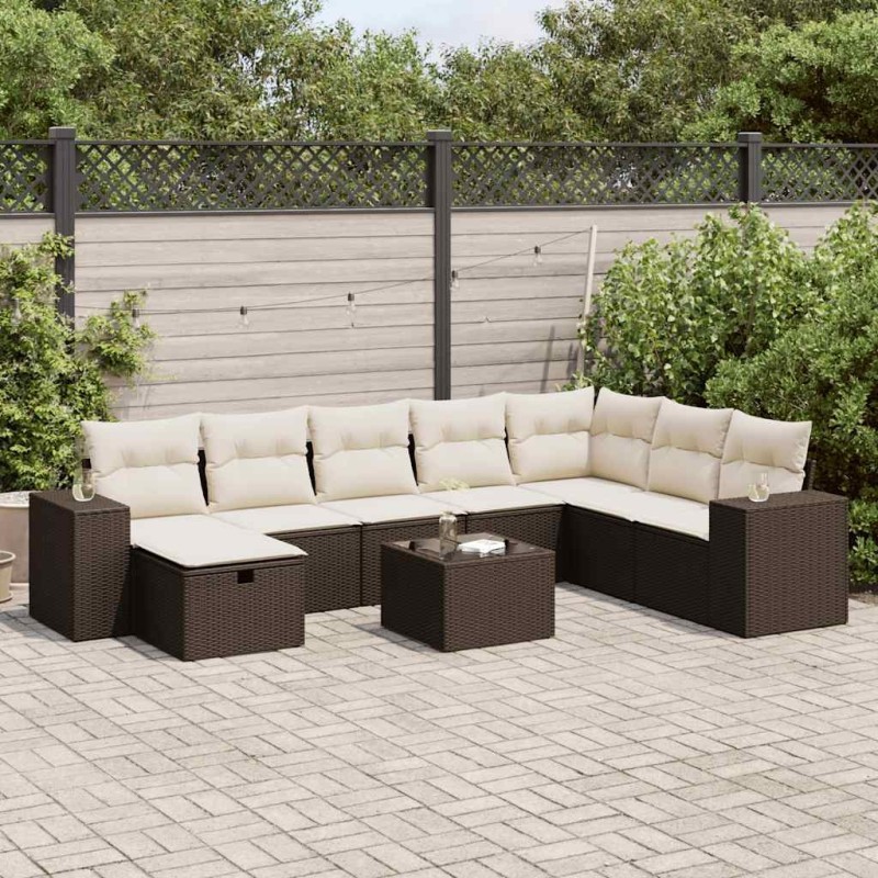 Salon de jardin avec coussins 7 pcs marron résine tressée 495653495653