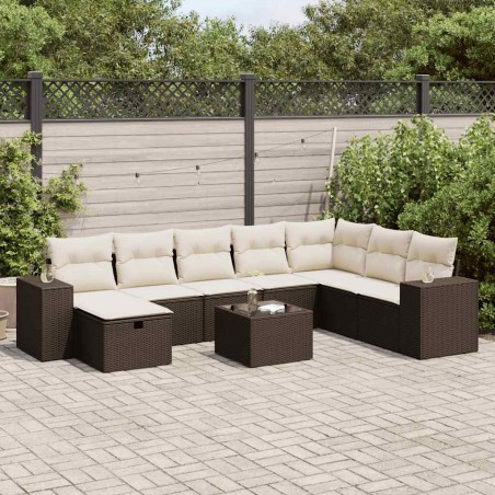 Salon de jardin avec coussins 7 pcs marron résine tressée 495653495653